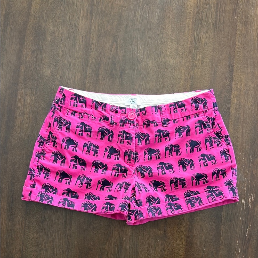Pink Elephant Print Crown & Ivy Petite Shorts size 6P